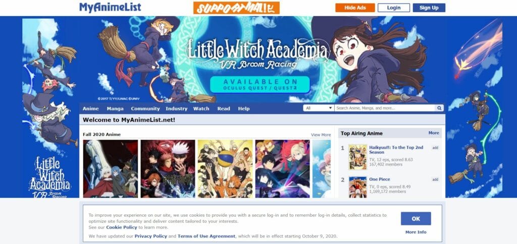 MyAnimeList Anime Streaming website